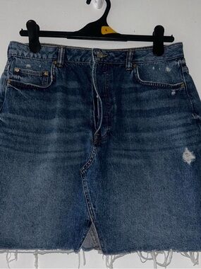 H&M Light Blue Denim Mini Skirt with Raw Hem
